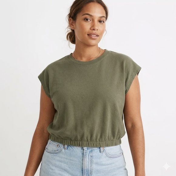 Madewell Tops - Madewell Banded Muscle Tee Shirt Size XXL Olive Green Elastic Hem